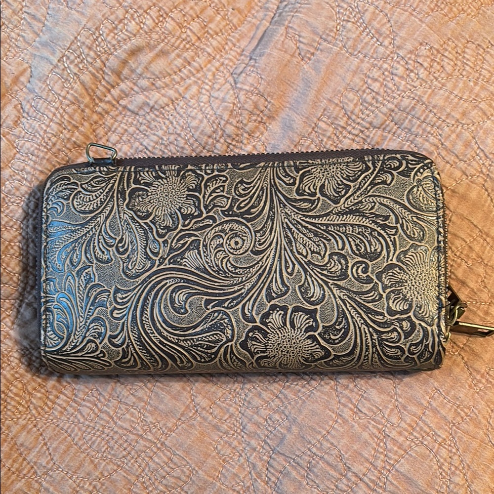 Black and Silver Clutch with Intricate Embossed Design
